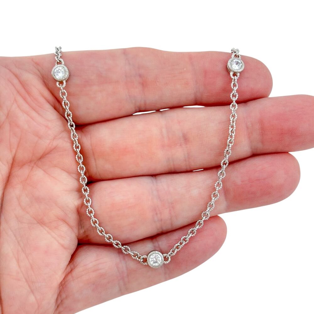 Vintage Judith Ripka Sterling Silver Cubic Zirconia Station Necklace 18", 20"